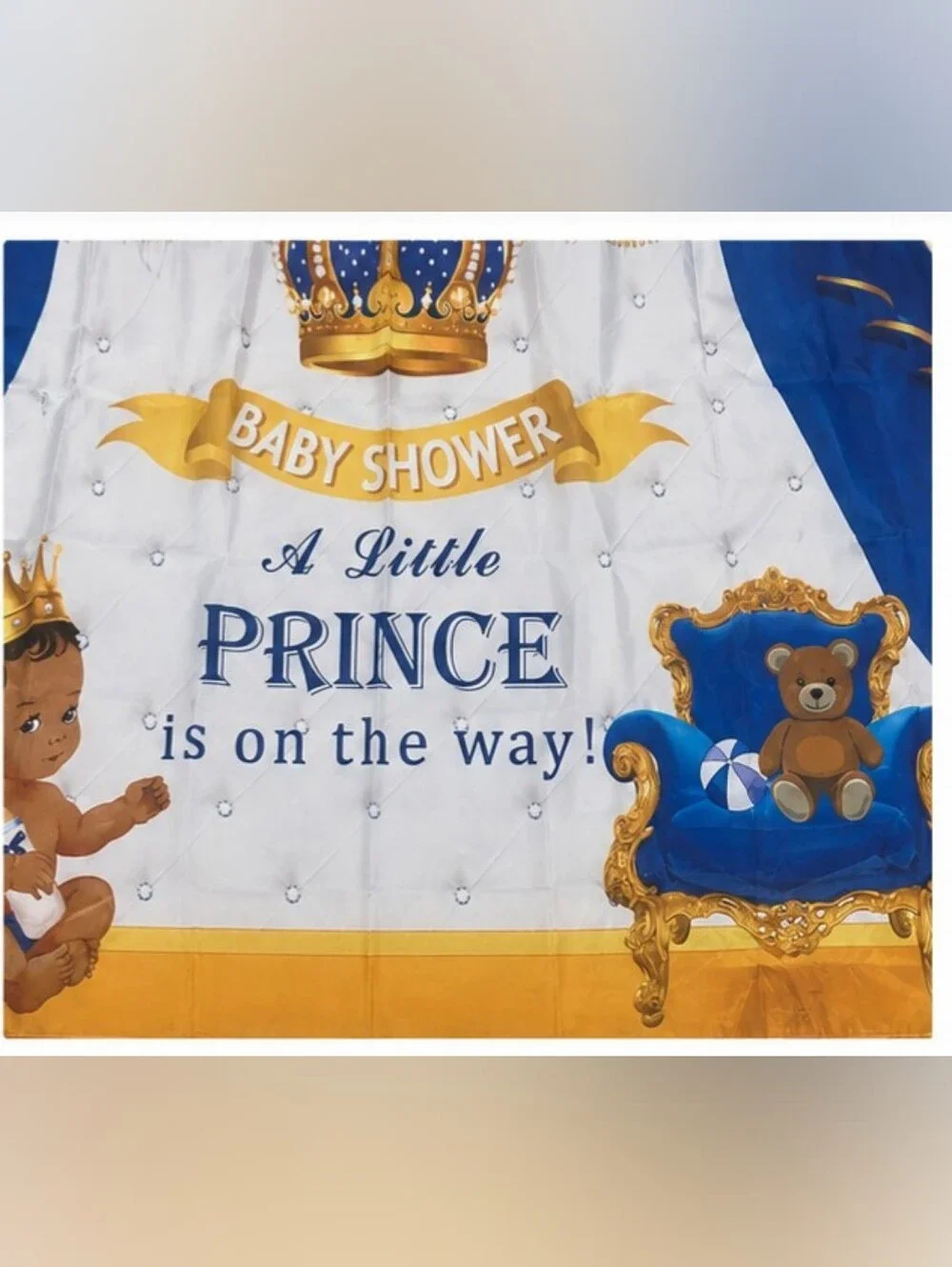 Royal Prince Baby Shower Backdrop Banner – Blue & Gold 43
